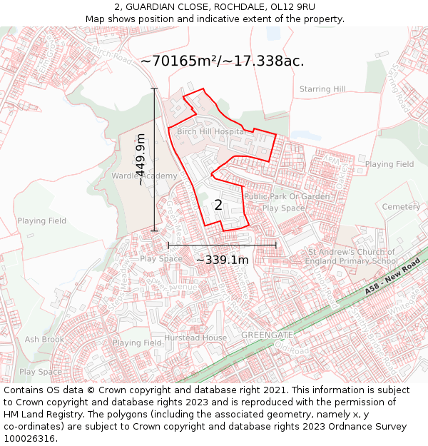2, GUARDIAN CLOSE, ROCHDALE, OL12 9RU: Plot and title map