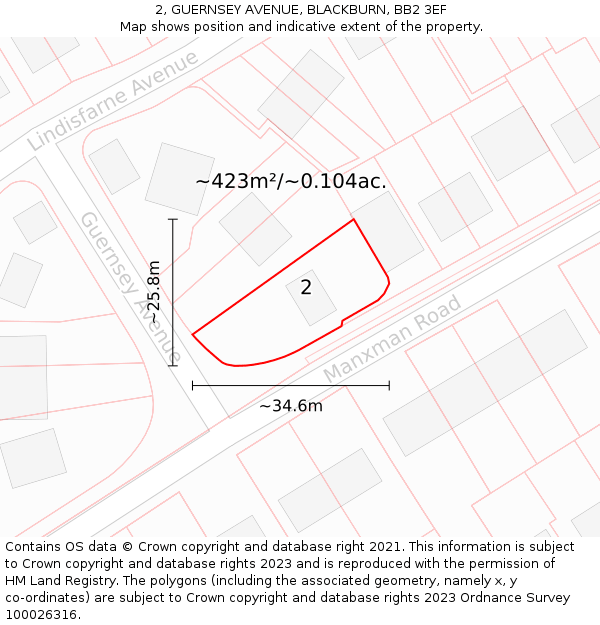 2, GUERNSEY AVENUE, BLACKBURN, BB2 3EF: Plot and title map