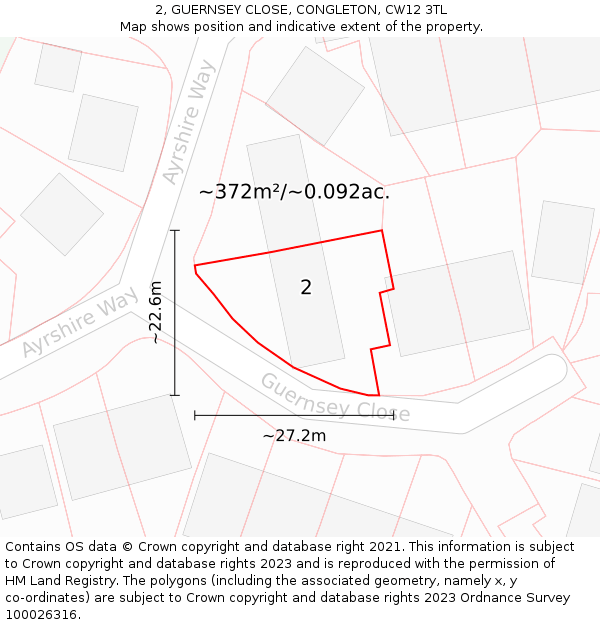 2, GUERNSEY CLOSE, CONGLETON, CW12 3TL: Plot and title map