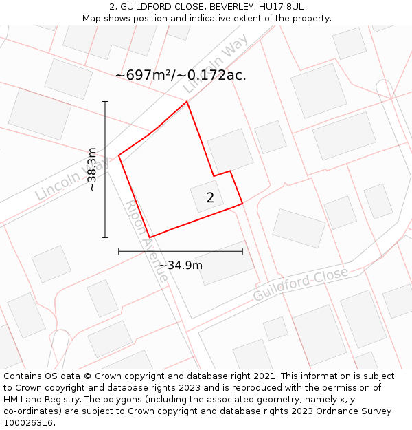 2, GUILDFORD CLOSE, BEVERLEY, HU17 8UL: Plot and title map
