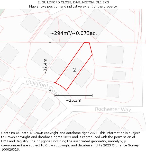 2, GUILDFORD CLOSE, DARLINGTON, DL1 2XG: Plot and title map