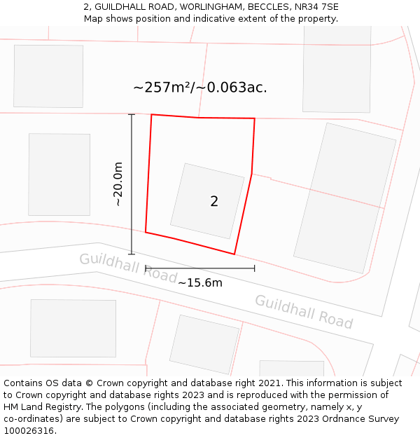 2, GUILDHALL ROAD, WORLINGHAM, BECCLES, NR34 7SE: Plot and title map