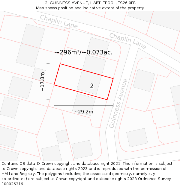 2, GUINNESS AVENUE, HARTLEPOOL, TS26 0FR: Plot and title map
