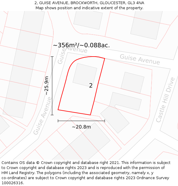 2, GUISE AVENUE, BROCKWORTH, GLOUCESTER, GL3 4NA: Plot and title map