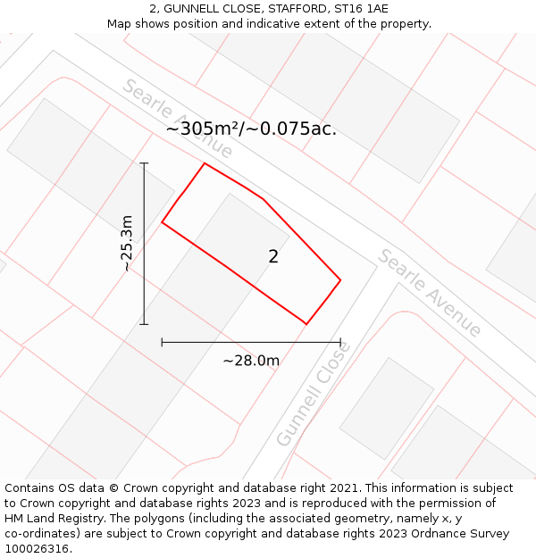 2, GUNNELL CLOSE, STAFFORD, ST16 1AE: Plot and title map
