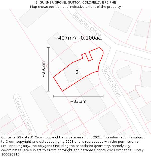 2, GUNNER GROVE, SUTTON COLDFIELD, B75 7HE: Plot and title map