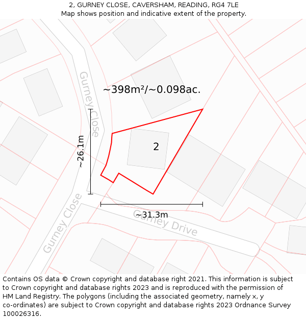 2, GURNEY CLOSE, CAVERSHAM, READING, RG4 7LE: Plot and title map