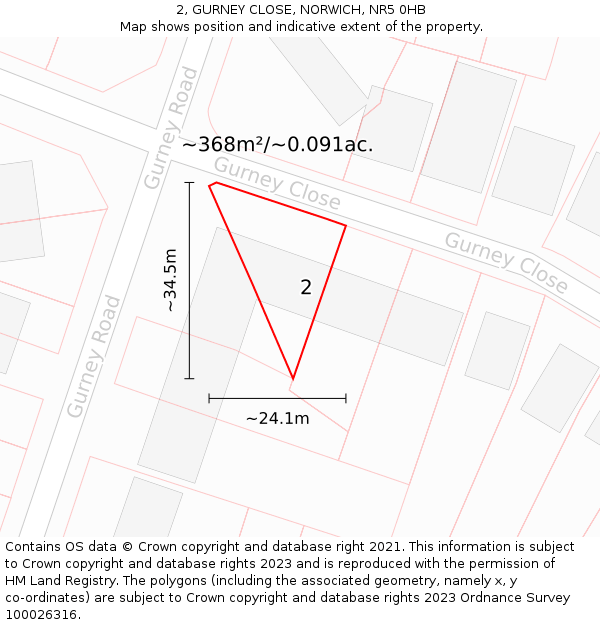 2, GURNEY CLOSE, NORWICH, NR5 0HB: Plot and title map