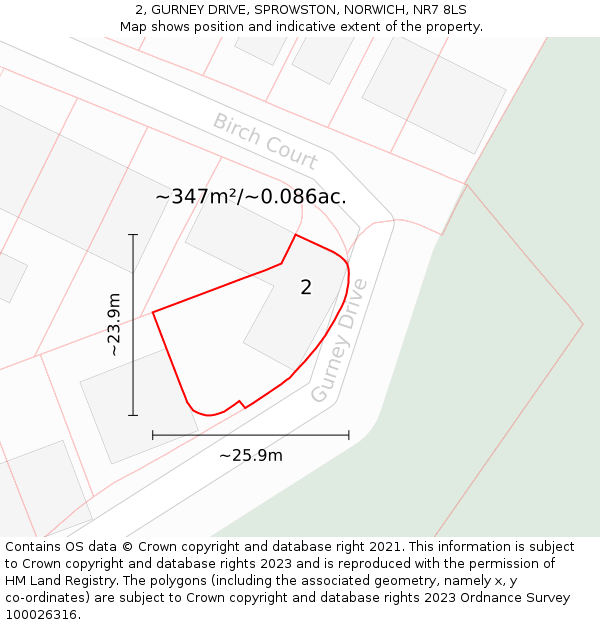 2, GURNEY DRIVE, SPROWSTON, NORWICH, NR7 8LS: Plot and title map
