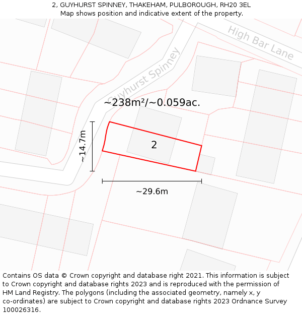 2, GUYHURST SPINNEY, THAKEHAM, PULBOROUGH, RH20 3EL: Plot and title map