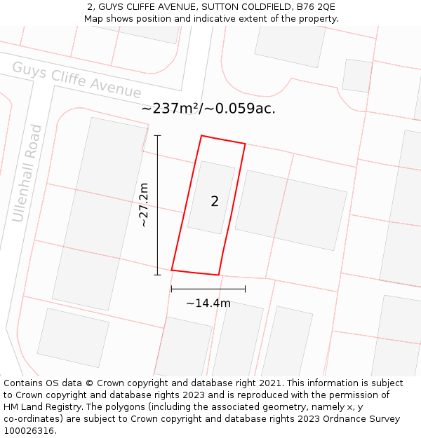 2, GUYS CLIFFE AVENUE, SUTTON COLDFIELD, B76 2QE: Plot and title map