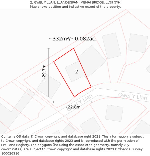 2, GWEL Y LLAN, LLANDEGFAN, MENAI BRIDGE, LL59 5YH: Plot and title map