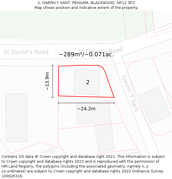 2, GWERN Y SANT, PENGAM, BLACKWOOD, NP12 3PZ: Plot and title map