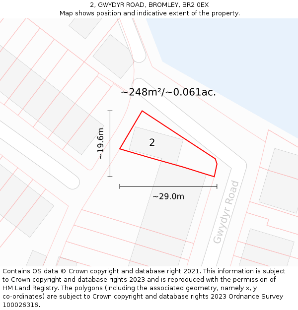 2, GWYDYR ROAD, BROMLEY, BR2 0EX: Plot and title map