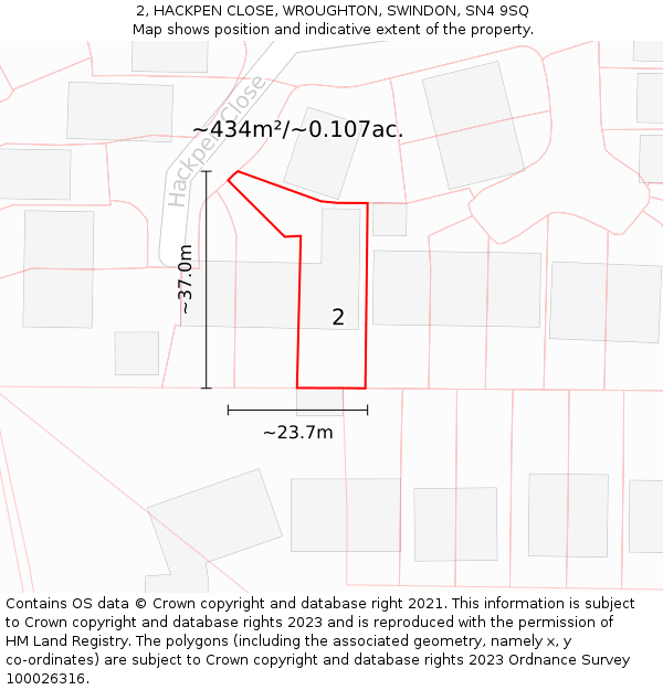 2, HACKPEN CLOSE, WROUGHTON, SWINDON, SN4 9SQ: Plot and title map