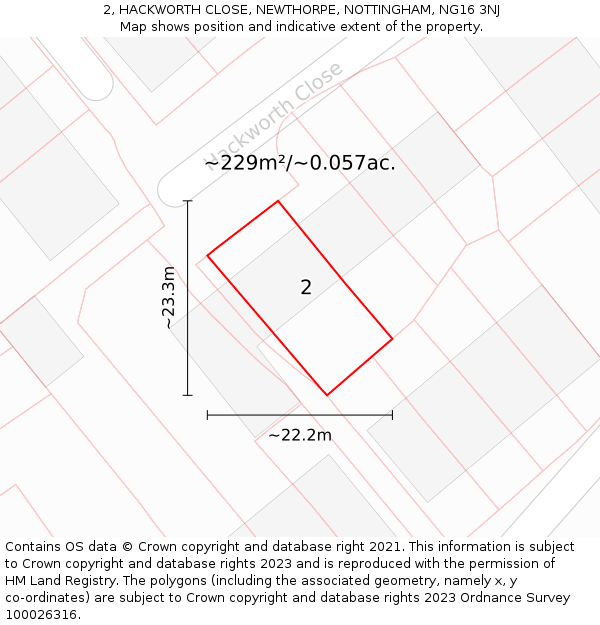 2, HACKWORTH CLOSE, NEWTHORPE, NOTTINGHAM, NG16 3NJ: Plot and title map