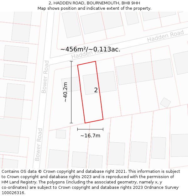 2, HADDEN ROAD, BOURNEMOUTH, BH8 9HH: Plot and title map
