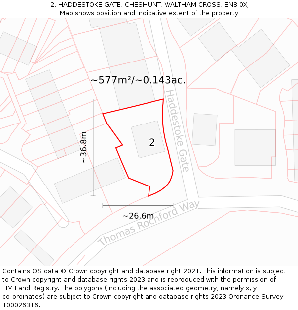 2, HADDESTOKE GATE, CHESHUNT, WALTHAM CROSS, EN8 0XJ: Plot and title map