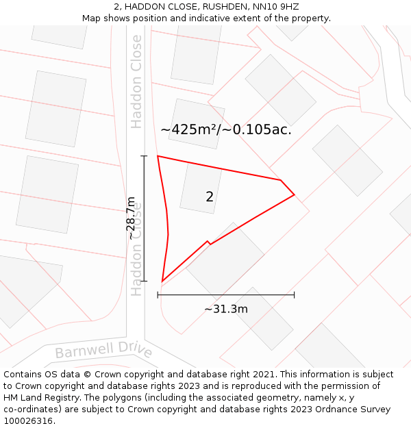 2, HADDON CLOSE, RUSHDEN, NN10 9HZ: Plot and title map
