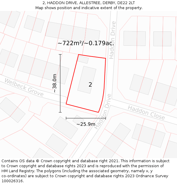 2, HADDON DRIVE, ALLESTREE, DERBY, DE22 2LT: Plot and title map
