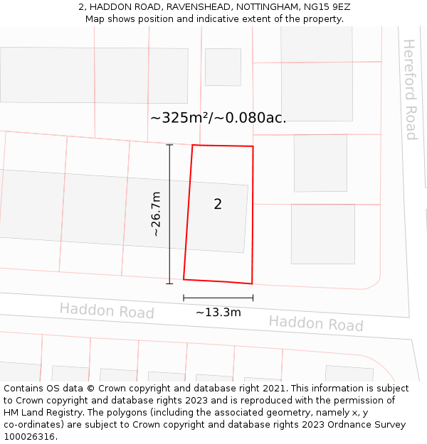 2, HADDON ROAD, RAVENSHEAD, NOTTINGHAM, NG15 9EZ: Plot and title map