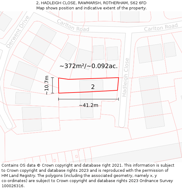 2, HADLEIGH CLOSE, RAWMARSH, ROTHERHAM, S62 6FD: Plot and title map