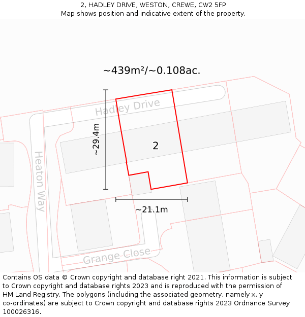 2, HADLEY DRIVE, WESTON, CREWE, CW2 5FP: Plot and title map