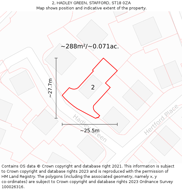 2, HADLEY GREEN, STAFFORD, ST18 0ZA: Plot and title map