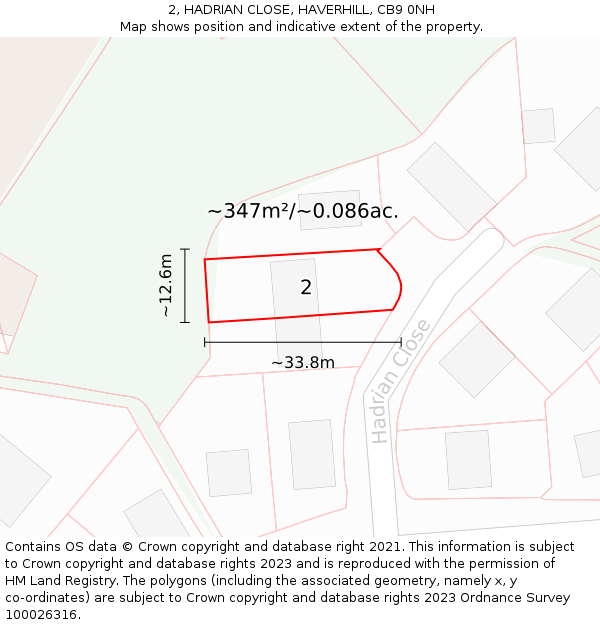 2, HADRIAN CLOSE, HAVERHILL, CB9 0NH: Plot and title map