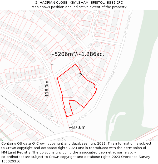 2, HADRIAN CLOSE, KEYNSHAM, BRISTOL, BS31 2FD: Plot and title map