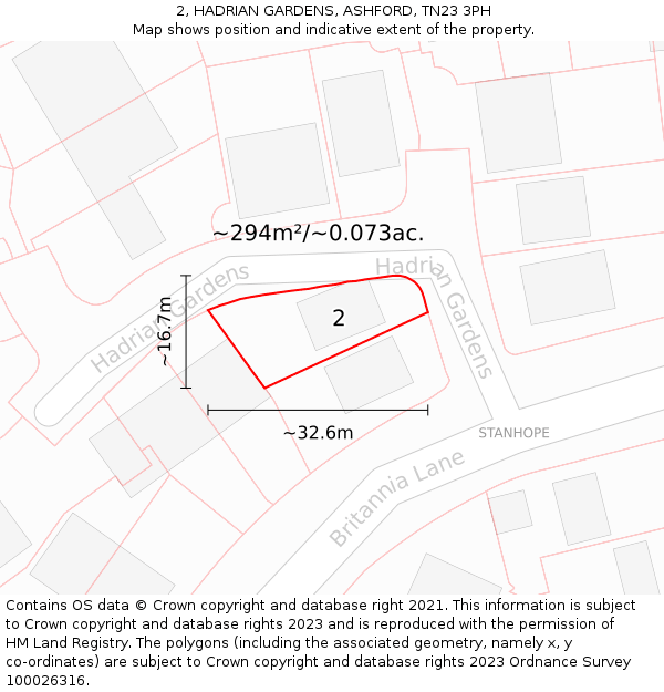2, HADRIAN GARDENS, ASHFORD, TN23 3PH: Plot and title map