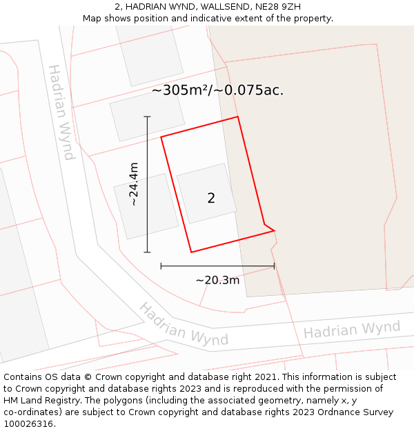 2, HADRIAN WYND, WALLSEND, NE28 9ZH: Plot and title map