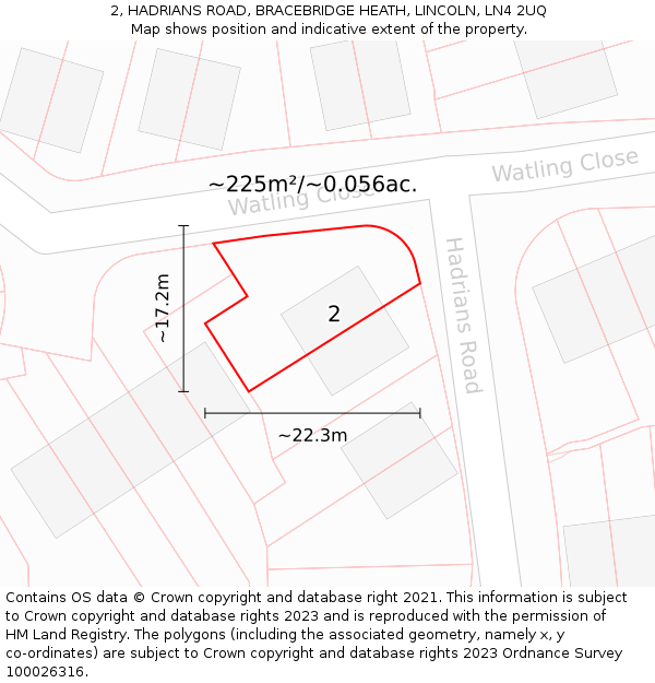 2, HADRIANS ROAD, BRACEBRIDGE HEATH, LINCOLN, LN4 2UQ: Plot and title map