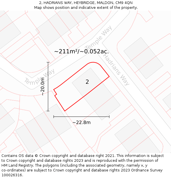 2, HADRIANS WAY, HEYBRIDGE, MALDON, CM9 4QN: Plot and title map