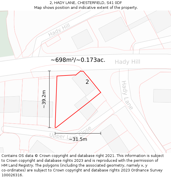 2, HADY LANE, CHESTERFIELD, S41 0DF: Plot and title map