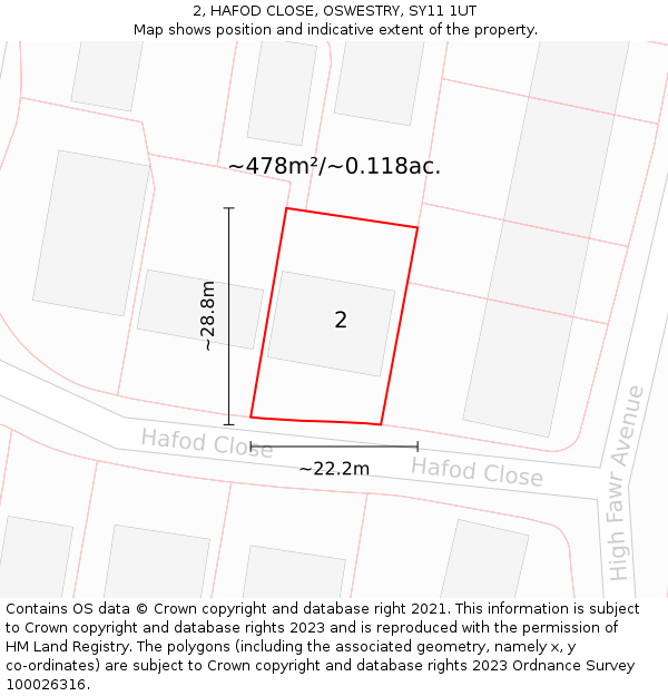 2, HAFOD CLOSE, OSWESTRY, SY11 1UT: Plot and title map