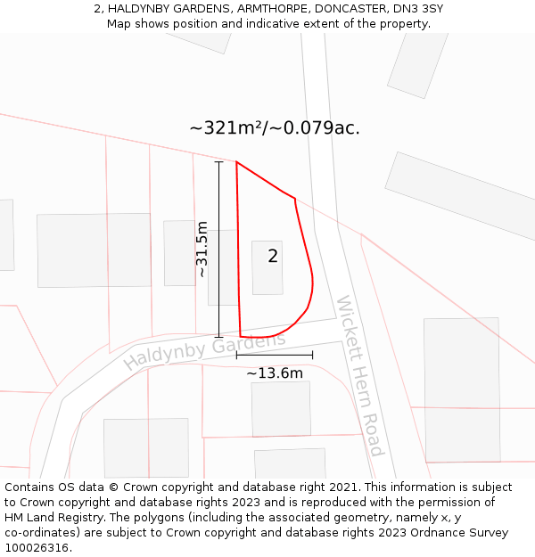 2, HALDYNBY GARDENS, ARMTHORPE, DONCASTER, DN3 3SY: Plot and title map