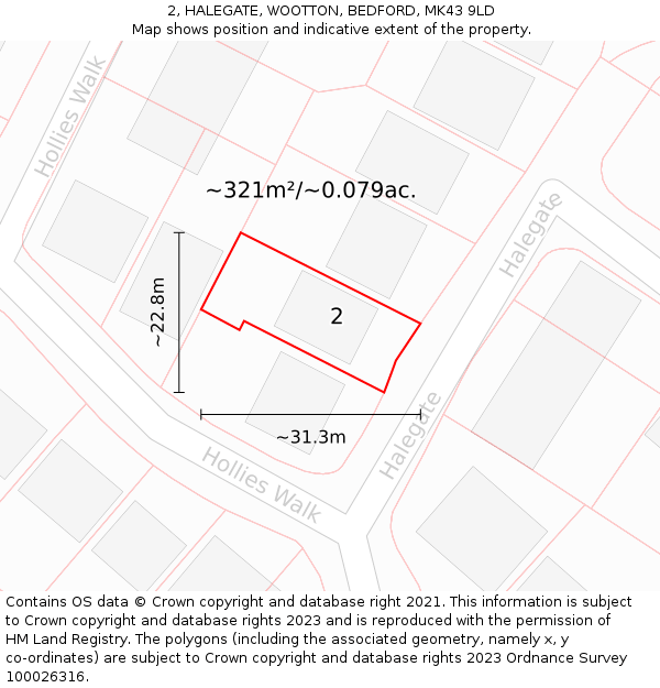 2, HALEGATE, WOOTTON, BEDFORD, MK43 9LD: Plot and title map