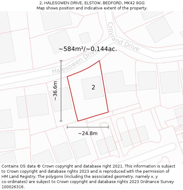 2, HALESOWEN DRIVE, ELSTOW, BEDFORD, MK42 9GG: Plot and title map