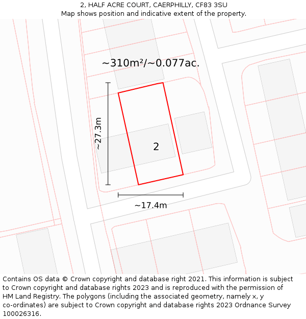 2, HALF ACRE COURT, CAERPHILLY, CF83 3SU: Plot and title map