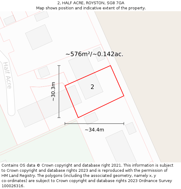 2, HALF ACRE, ROYSTON, SG8 7GA: Plot and title map