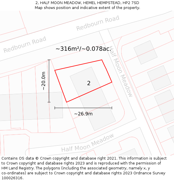 2, HALF MOON MEADOW, HEMEL HEMPSTEAD, HP2 7SD: Plot and title map