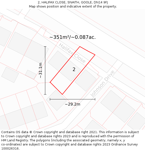 2, HALIFAX CLOSE, SNAITH, GOOLE, DN14 9FJ: Plot and title map
