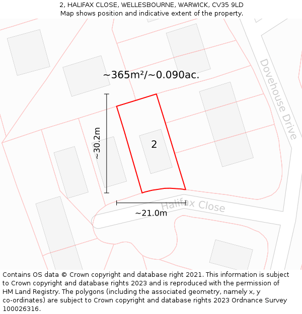 2, HALIFAX CLOSE, WELLESBOURNE, WARWICK, CV35 9LD: Plot and title map
