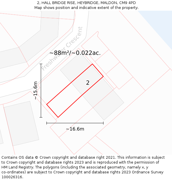 2, HALL BRIDGE RISE, HEYBRIDGE, MALDON, CM9 4PD: Plot and title map