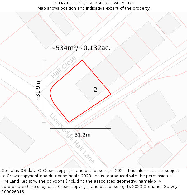 2, HALL CLOSE, LIVERSEDGE, WF15 7DR: Plot and title map