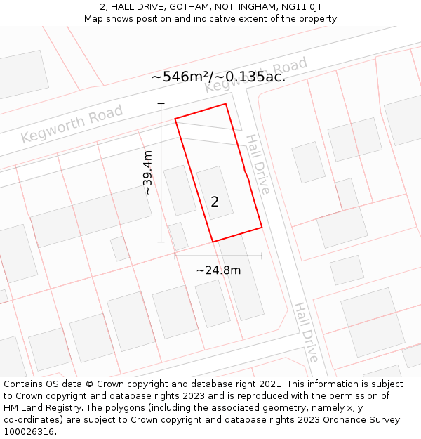 2, HALL DRIVE, GOTHAM, NOTTINGHAM, NG11 0JT: Plot and title map