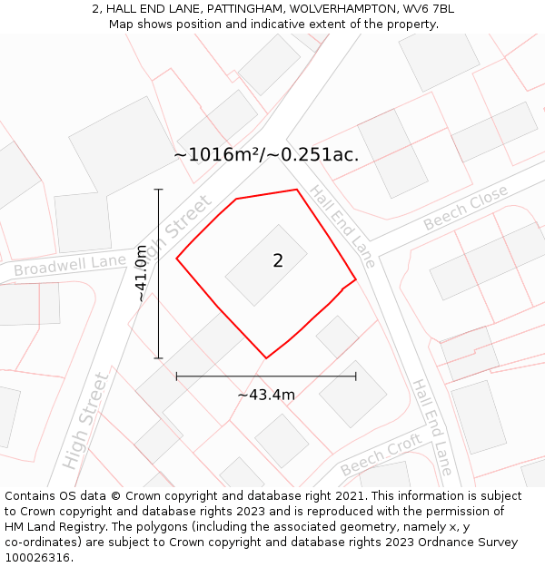 2, HALL END LANE, PATTINGHAM, WOLVERHAMPTON, WV6 7BL: Plot and title map