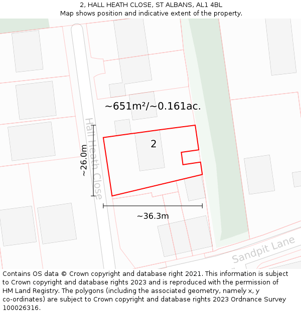 2, HALL HEATH CLOSE, ST ALBANS, AL1 4BL: Plot and title map