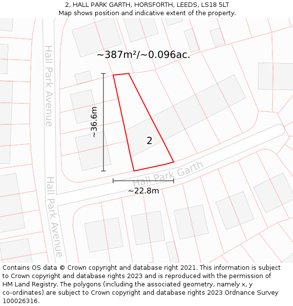 2, HALL PARK GARTH, HORSFORTH, LEEDS, LS18 5LT: Plot and title map